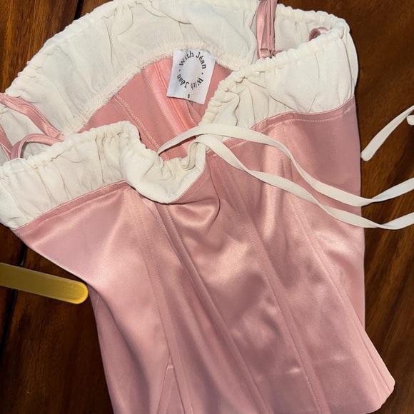 With Jean Pink Satin Top + Skirt Set - Picture 2 of 7